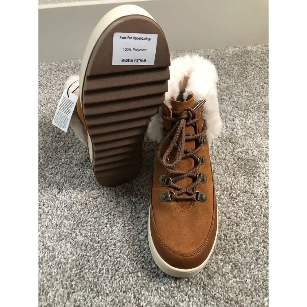 Koolaburra UGG Suede Tynlee Fuzzy Waterproof Boots Chestnut Women’s Size 8